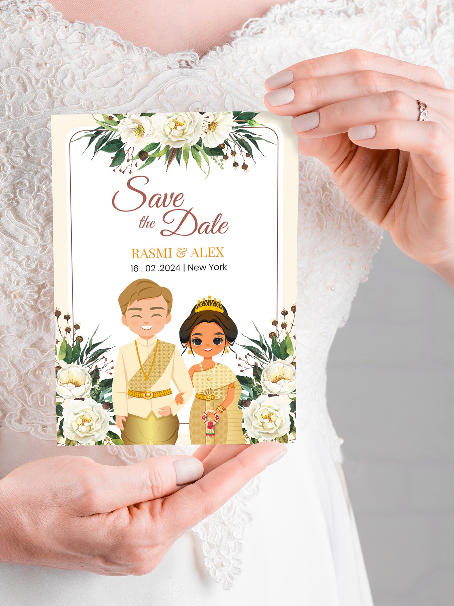 Cute Asian, Khmer, Lao, Thai Wedding invitation, E-Invite template #sewc221101
