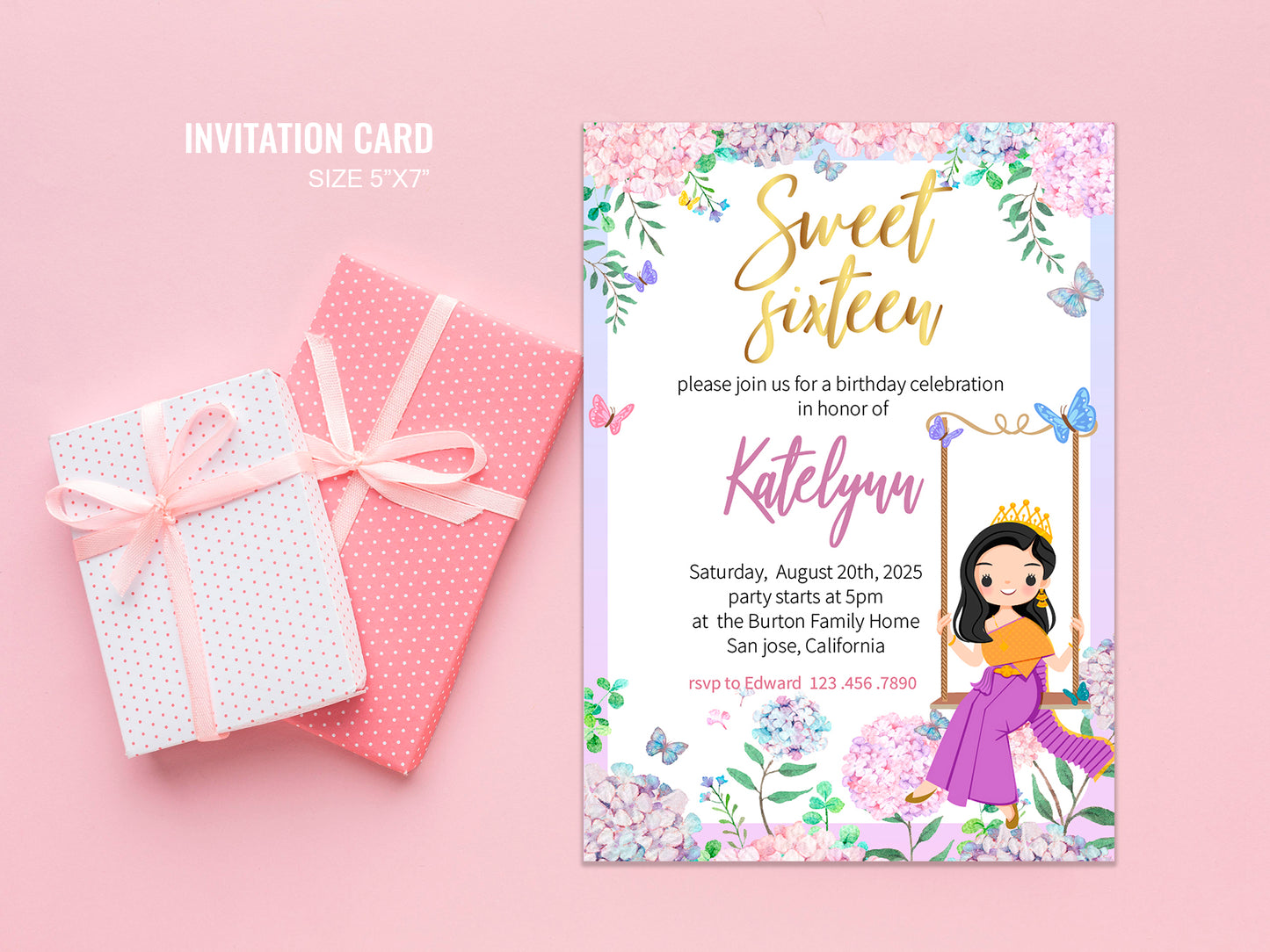 Sweet Sixteen Bliss: Customizable Invitations and Signs template #mttp240802