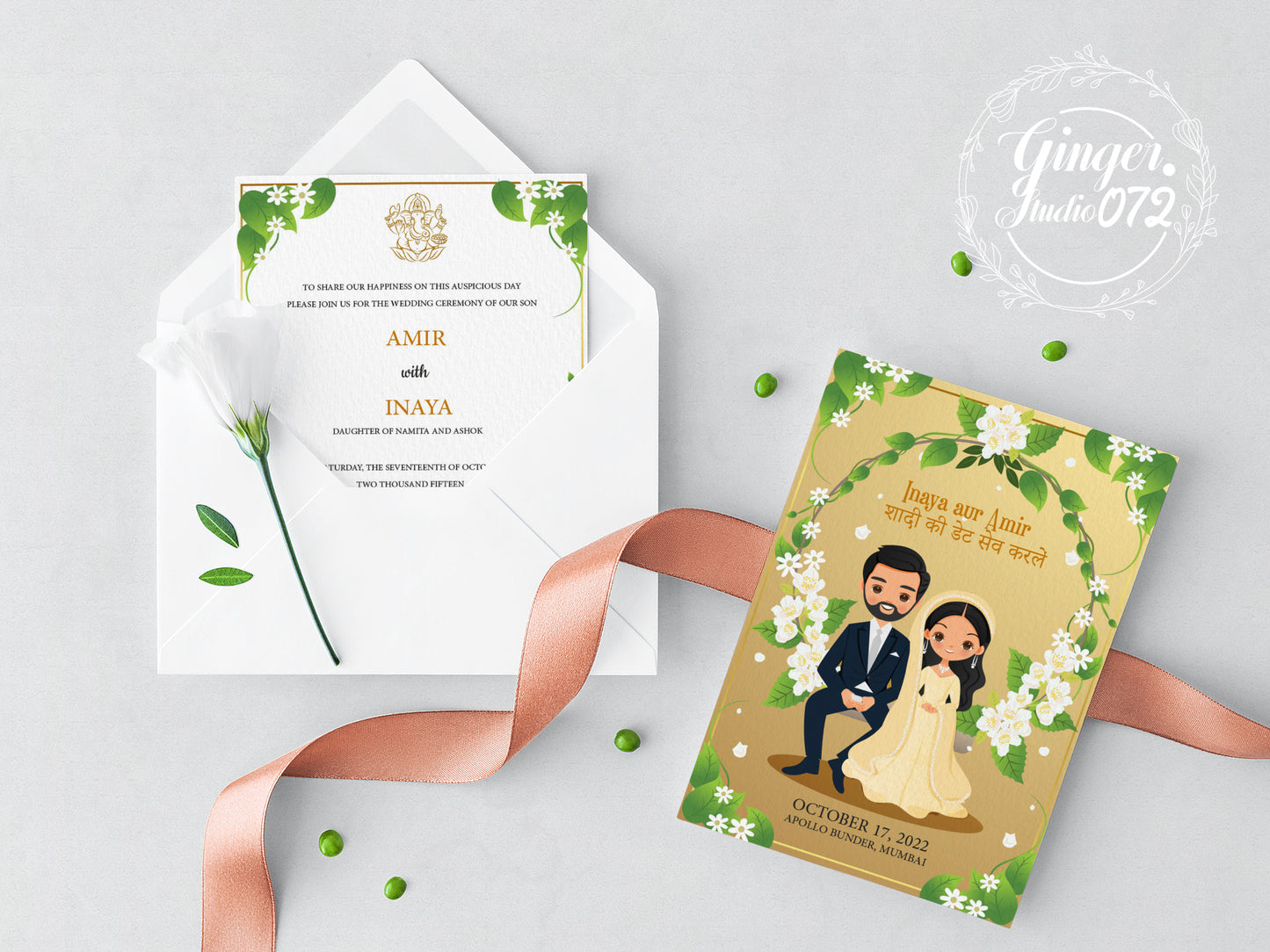 Cute Indian/Hindu wedding invite, Haldi/Mehndi/Sangeet, Customize template #idwc210304