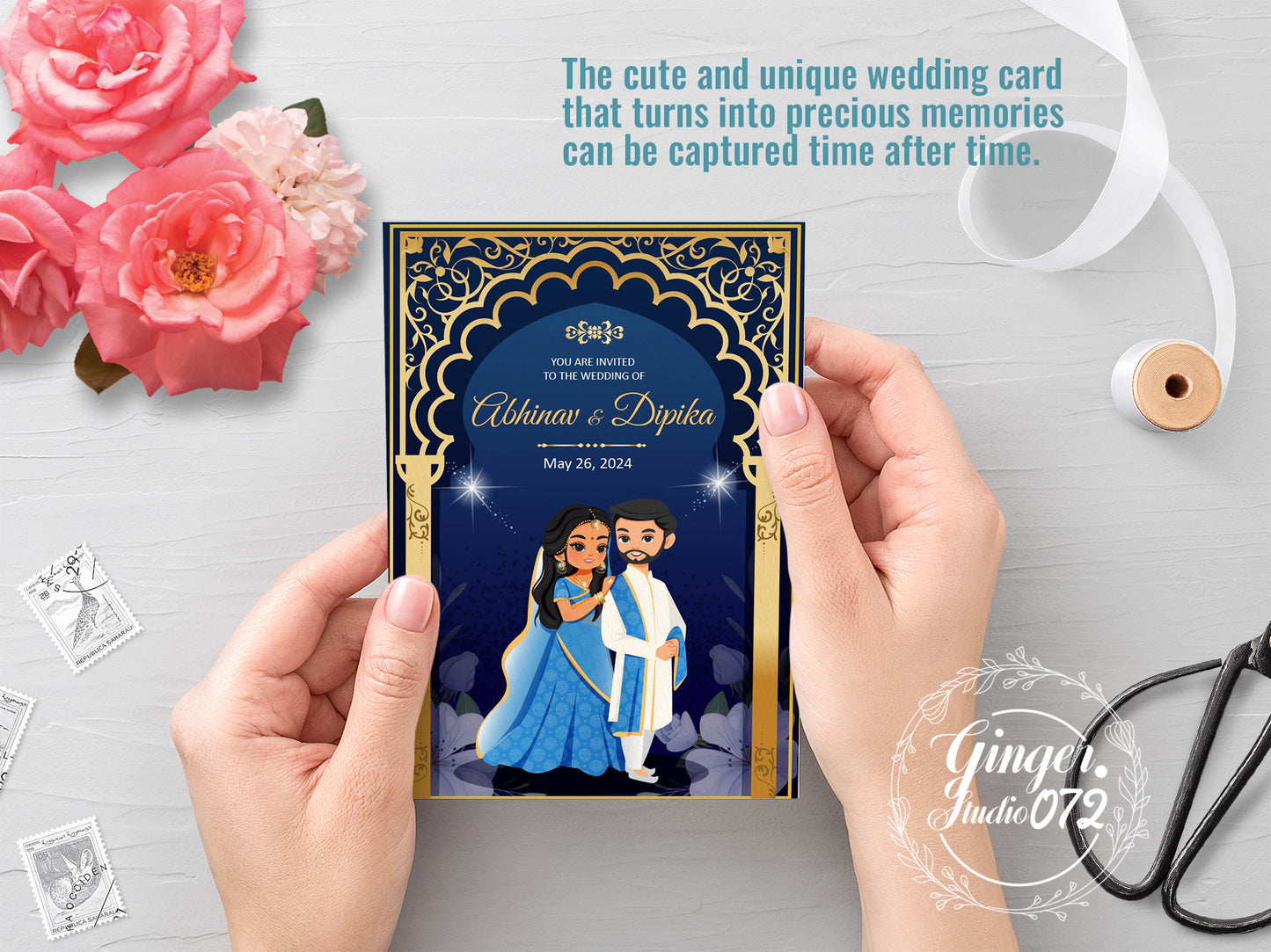 Cute Indian/Hindu wedding invite, Haldi/Mehndi/Sangeet, Customize template #idwc220301