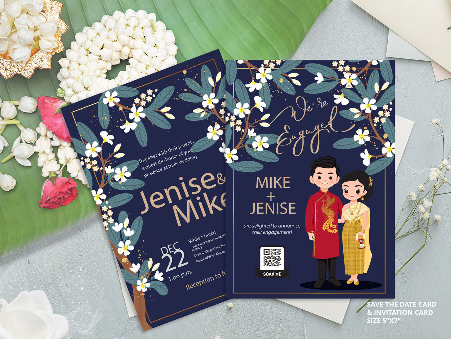 Cute Asian, Khmer, Lao, Thai Wedding invitation, E-Invite template #asiv240201