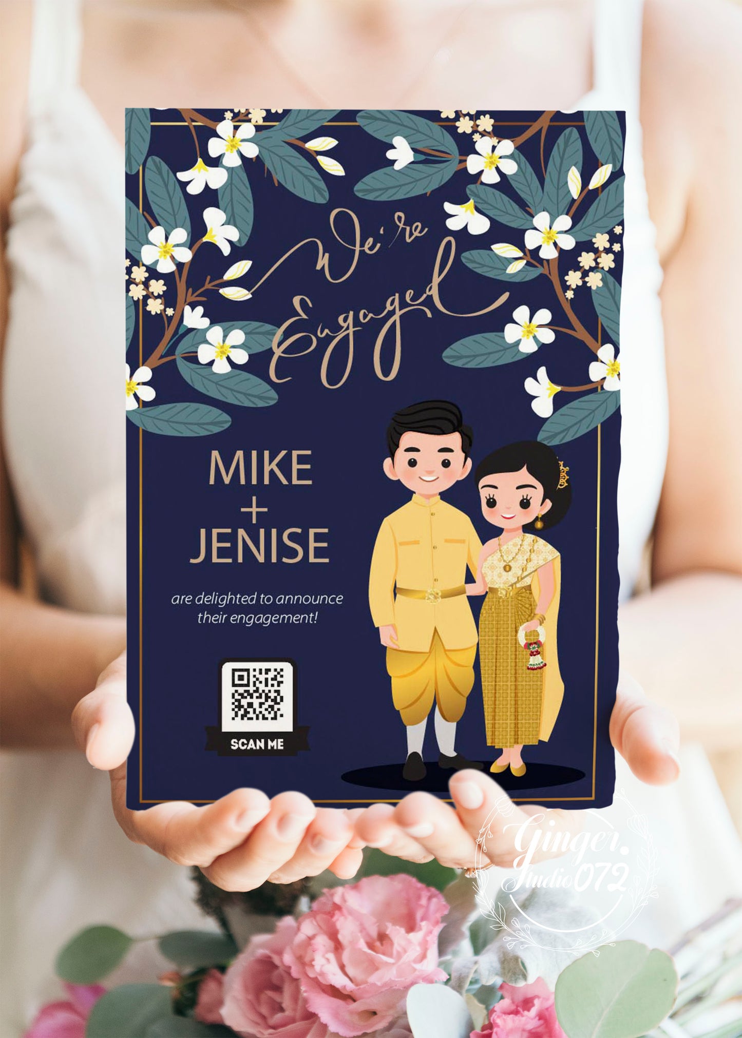 Cute Asian, Khmer, Lao, Thai Wedding invitation, E-Invite template #asiv240201