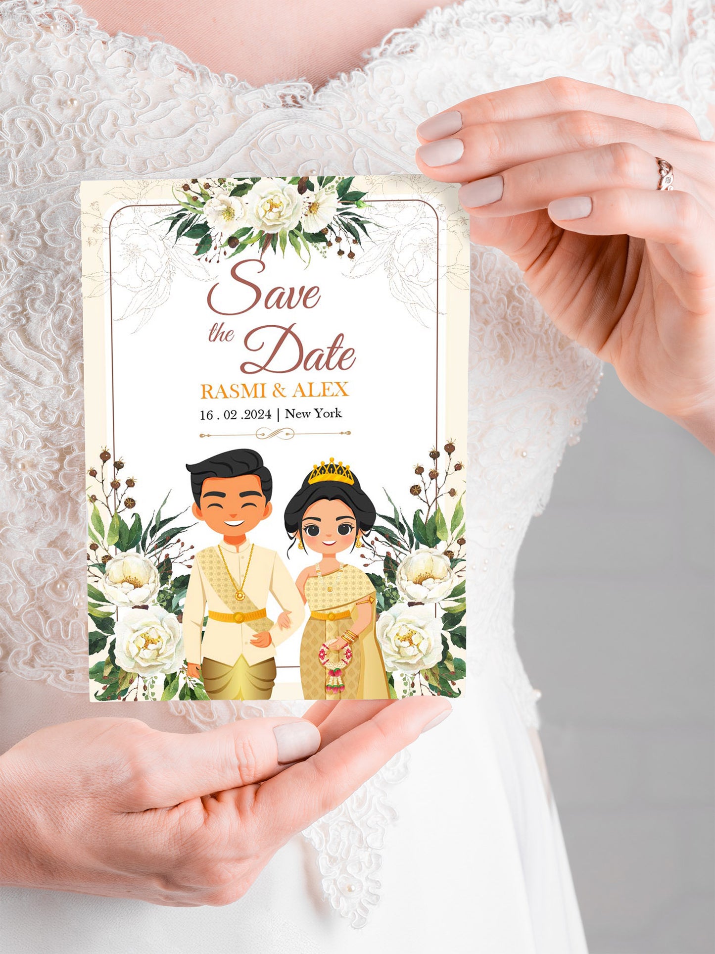 Cute Asian, Khmer, Lao, Thai Wedding invitation, E-Invite template #sewc221101