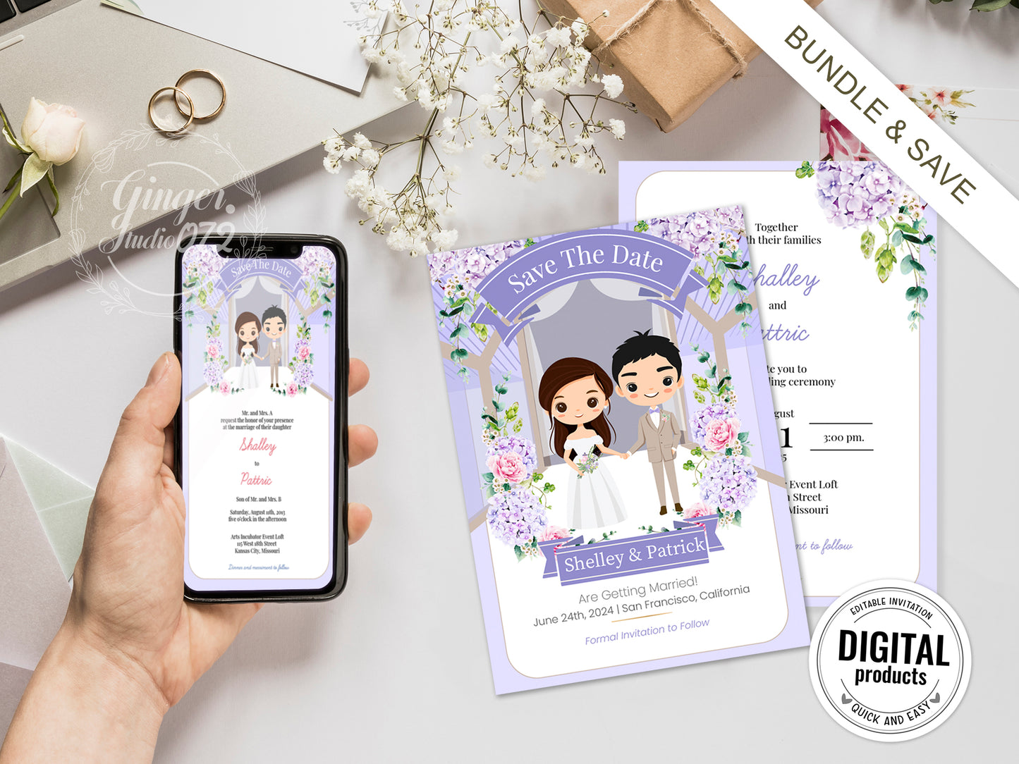 Cute Wedding Invitation, E-invitation, Digital Template #ctwd230701