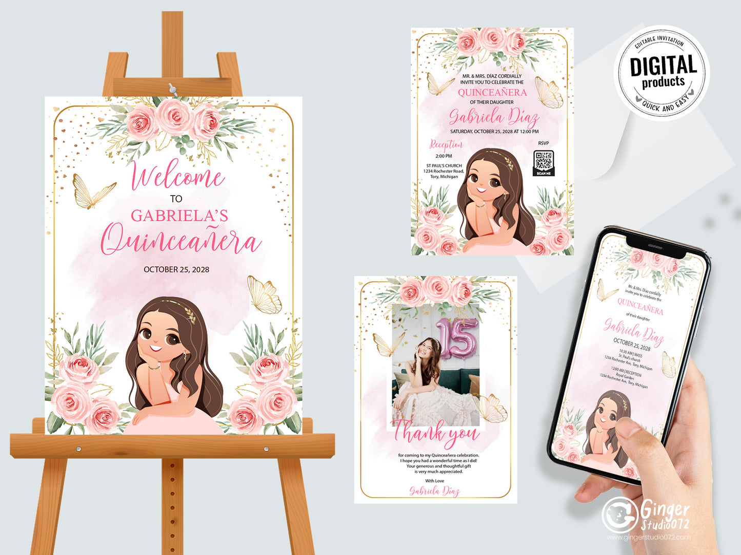 Quinceanera Celebration : Personalize Invites & Signs template #mttp240801