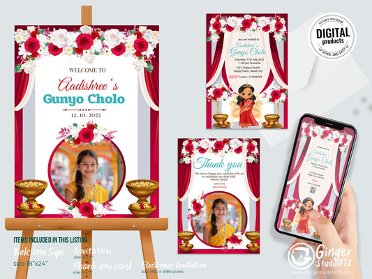 Cute Milestone invite, Gunyo Cholo Ceremony,  Customize Template #mttp240902