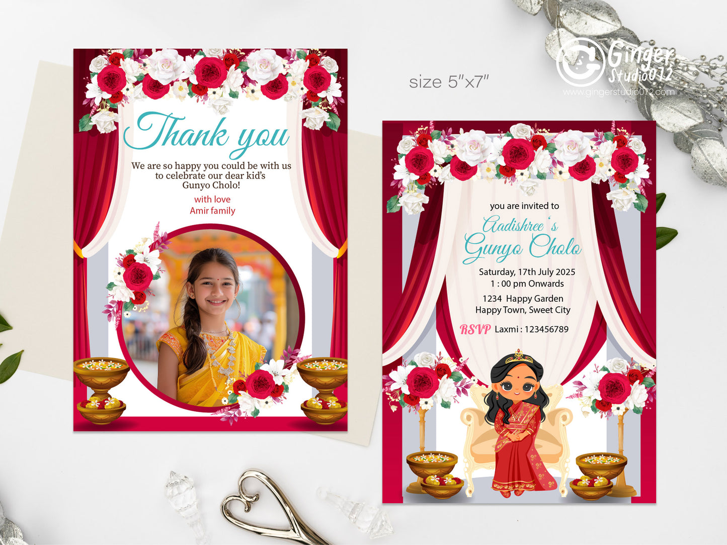 Cute Milestone invite, Gunyo Cholo Ceremony,  Customize Template #mttp240902