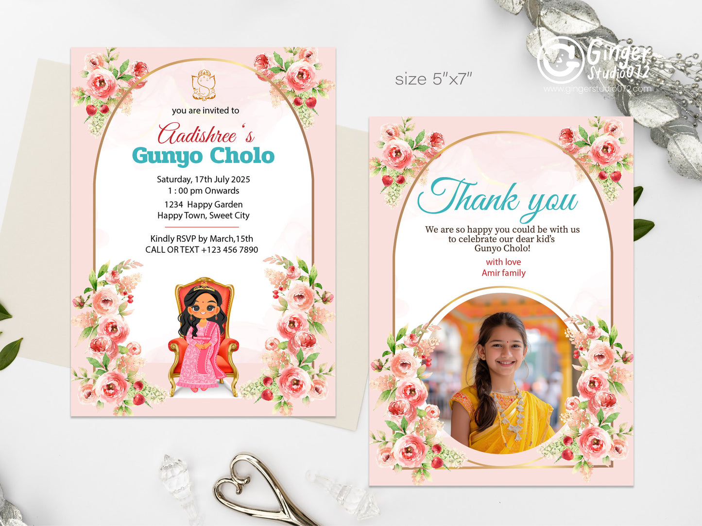 Cute Milestone invite, Gunyo Cholo Ceremony,  Customize Template #mttp240903