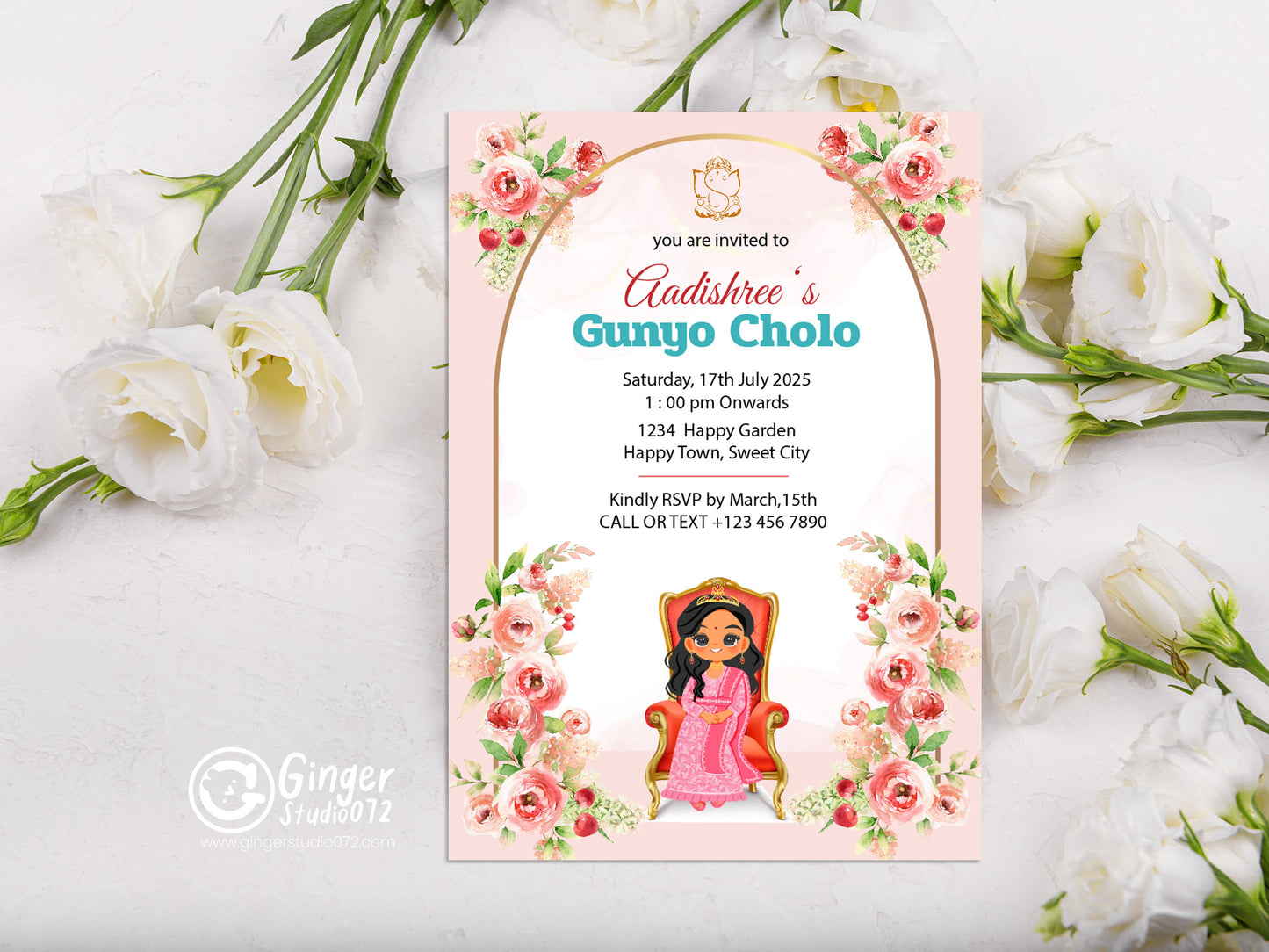 Cute Milestone invite, Gunyo Cholo Ceremony,  Customize Template #mttp240903