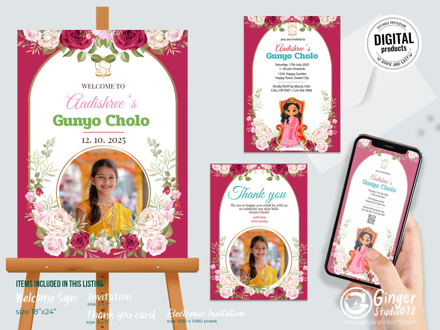 Cute Milestone invite, Gunyo Cholo Ceremony,  Customize Template #mttp240904