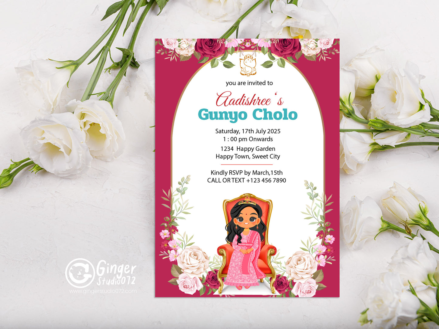 Cute Milestone invite, Gunyo Cholo Ceremony,  Customize Template #mttp240904