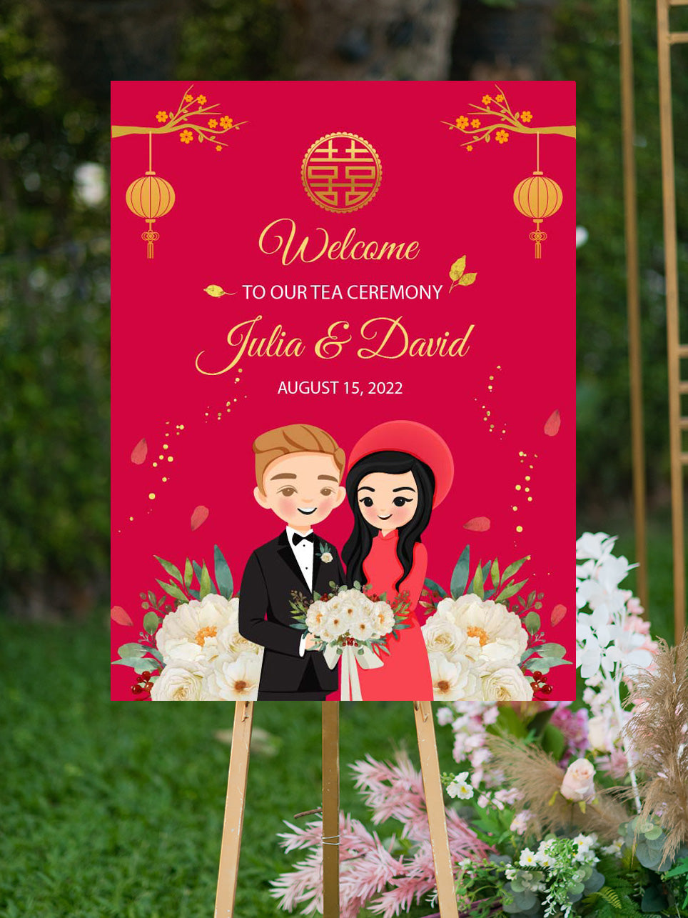 Cute Vietnamese Wedding, Tea ceremony, Welcome signage template #wcsl220101
