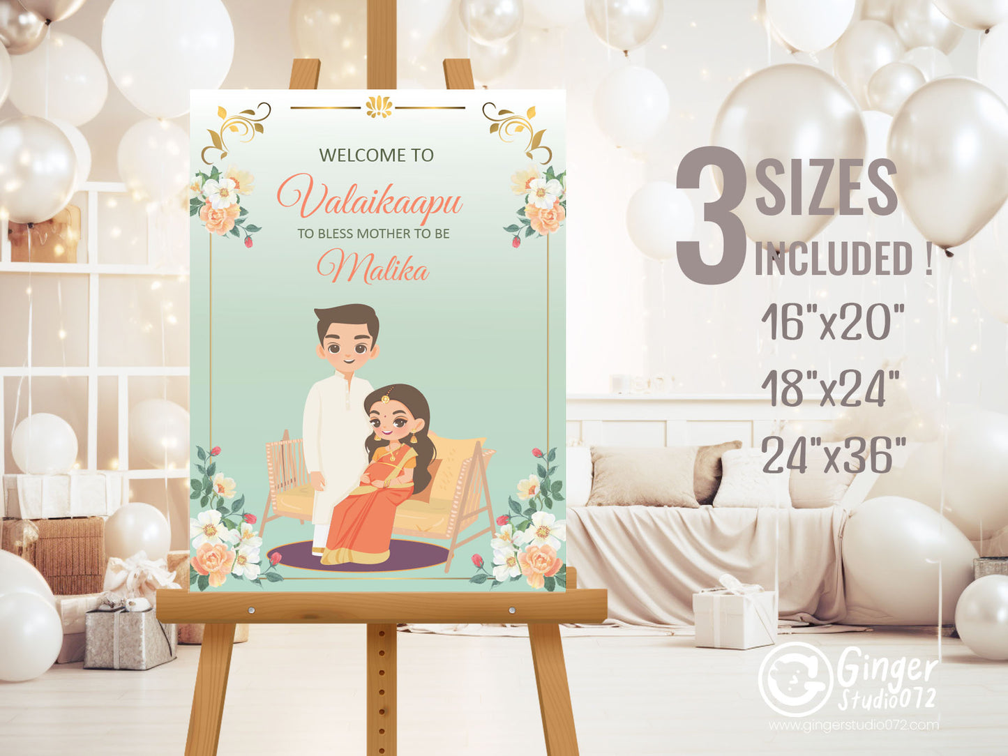 Cute Baby Shower sign, Valaikaapu, Seemantham, Customize Template #wcsl220506