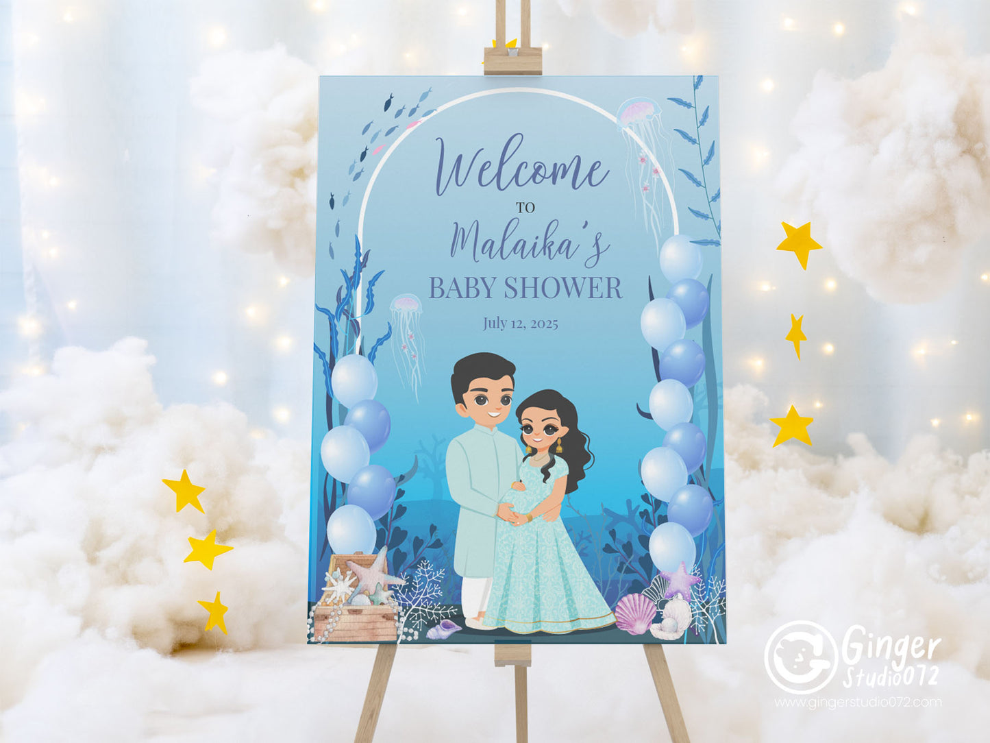 Cute Baby Shower sign, Ocean Underwater theme, Customize Template #wcsl230703