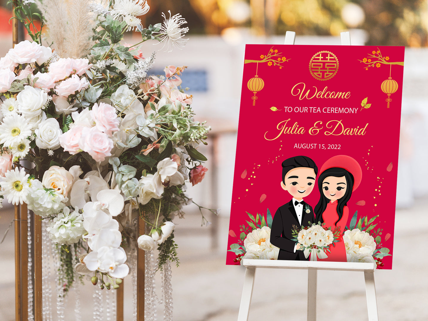 Cute Wedding tea ceremony sign template, customize tea sign