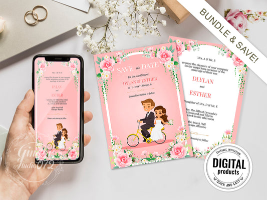 Cute Wedding Invitation, E-invitation, Digital Template set #ctwd221101