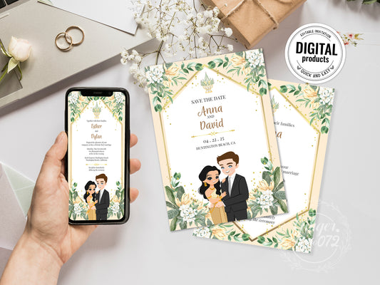 Cute Asian, Khmer, Lao, Thai Wedding invitation, E-Invite template #sewc230101