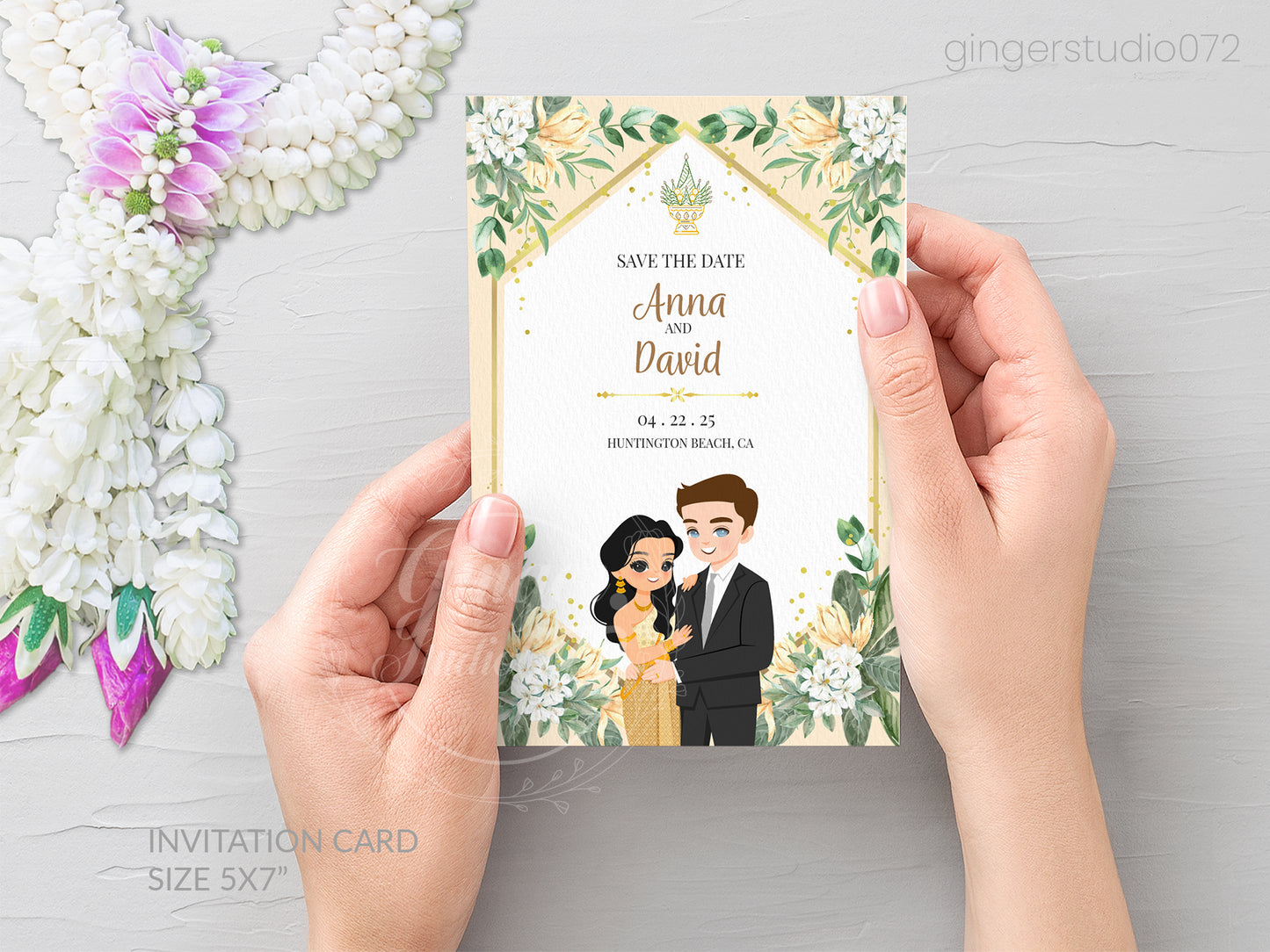 Cute Asian, Khmer, Lao, Thai Wedding invitation, E-Invite template #sewc230101