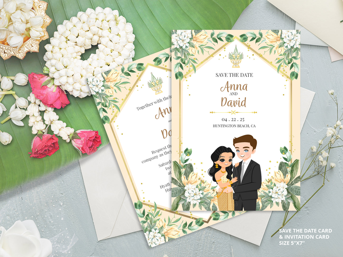 Cute Asian, Khmer, Lao, Thai Wedding invitation, E-Invite template #sewc230101