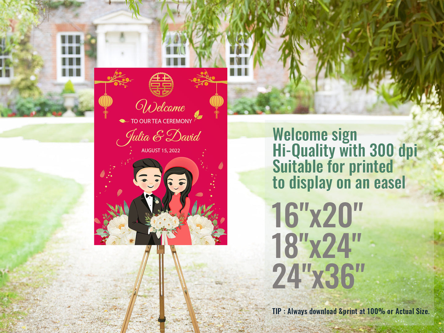 Cute Vietnamese Wedding, Tea ceremony, Welcome signage template #wcsl220101