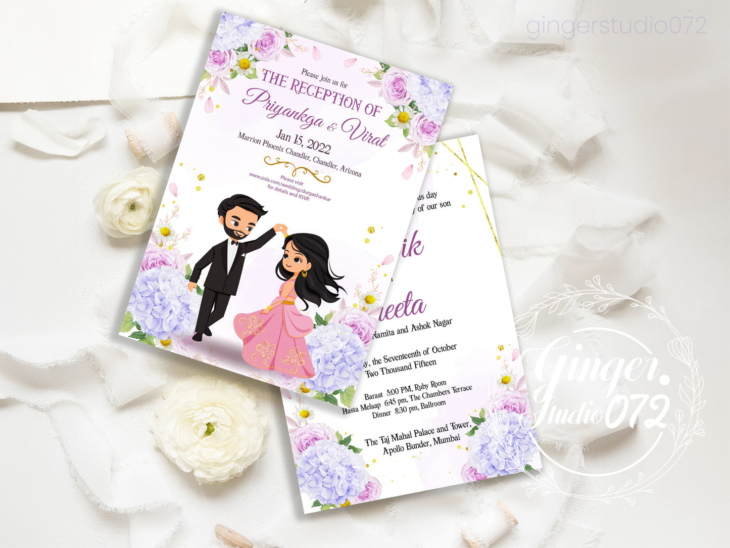 Cute Indian/Hindu wedding invite, Haldi/Mehndi/Sangeet, Customize template #idwc220601