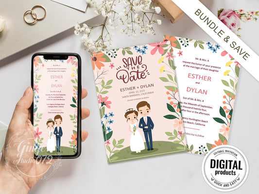 Cute Wedding Invitation, E-invitation, Digital Template #ctwd220904