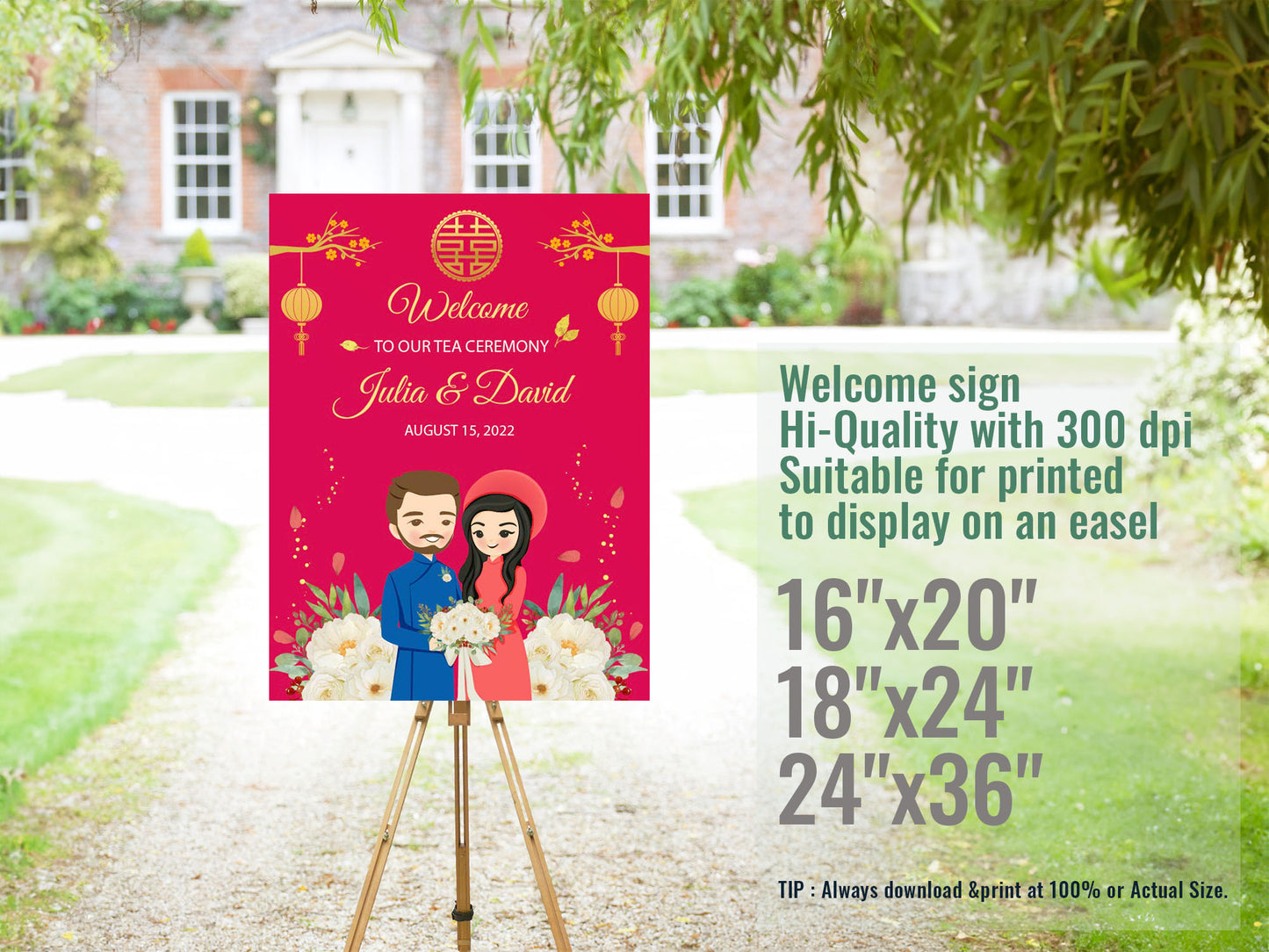 Cute Vietnamese Wedding, Tea ceremony, Welcome signage template #wcsl211101