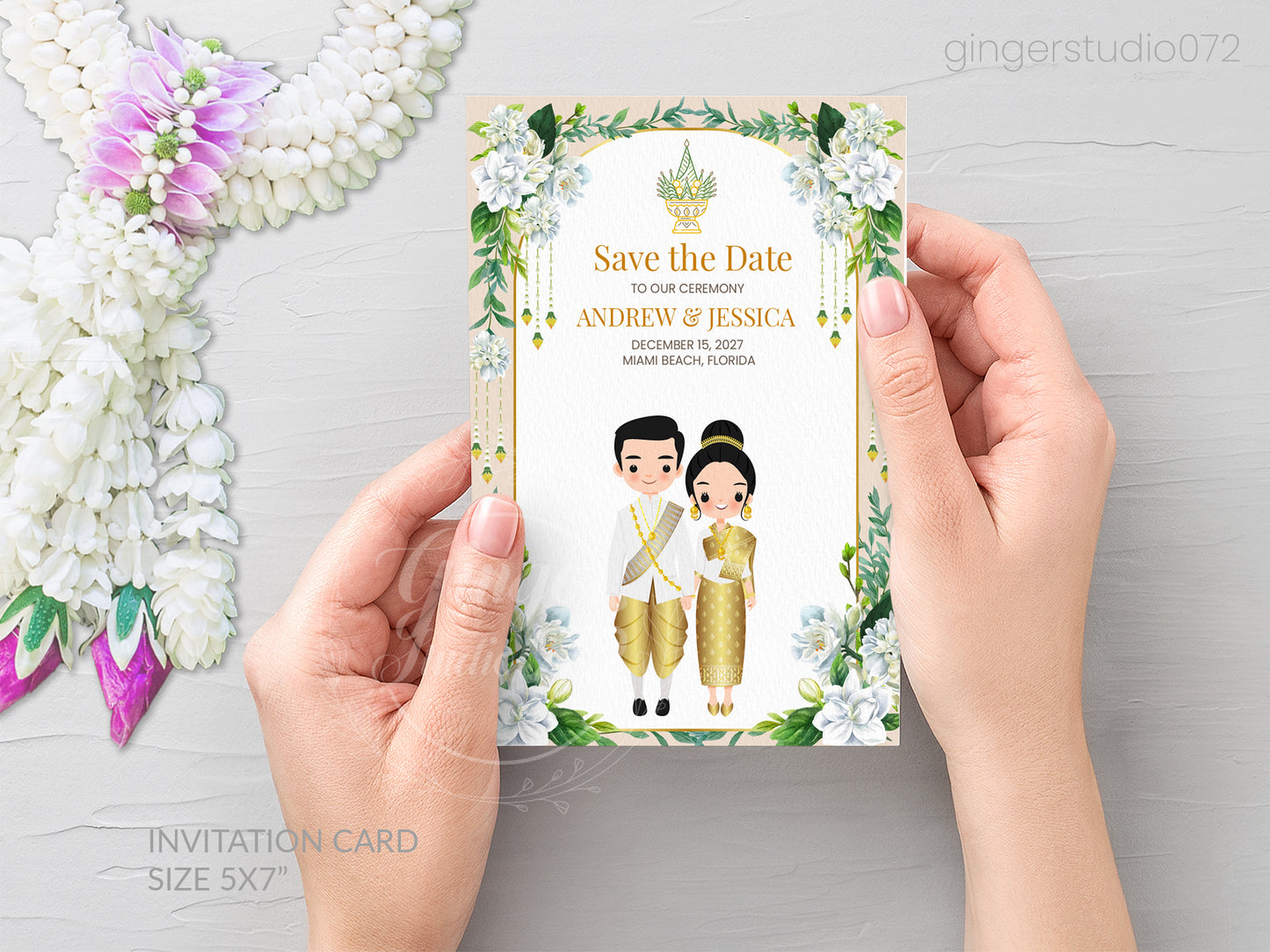 Cute Asian, Khmer, Lao, Thai Wedding invitation, E-Invite template #sewc240502