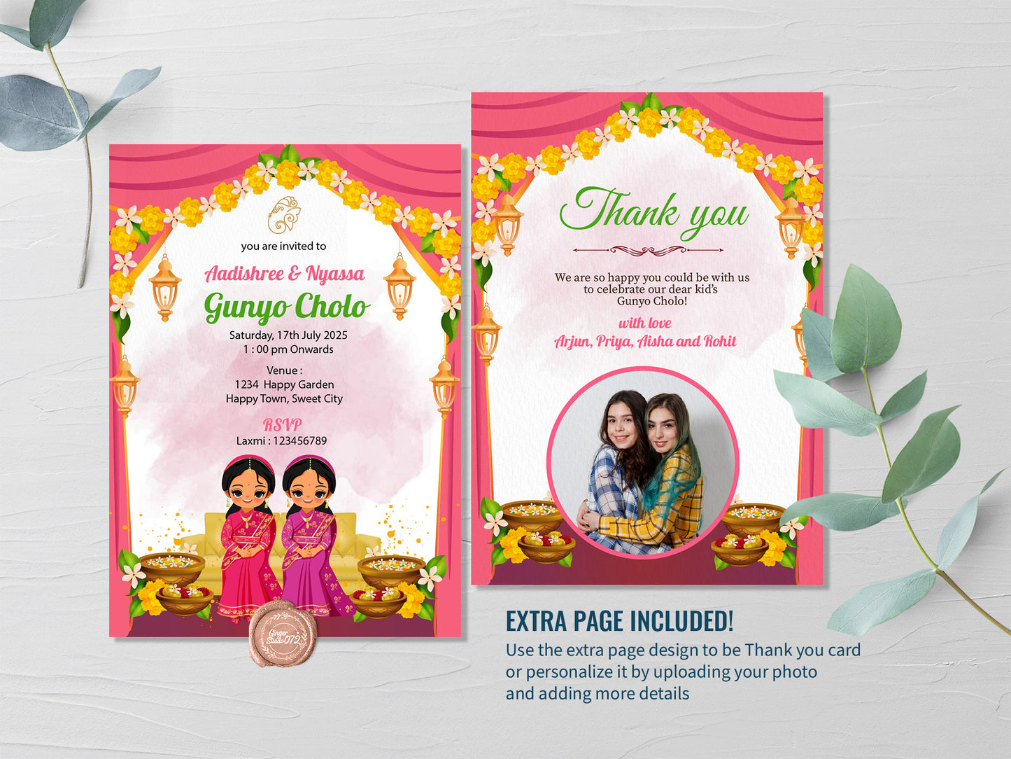 Cute Milestone invite, Gunyo Cholo ceremony, Customize Template #hfiv220805