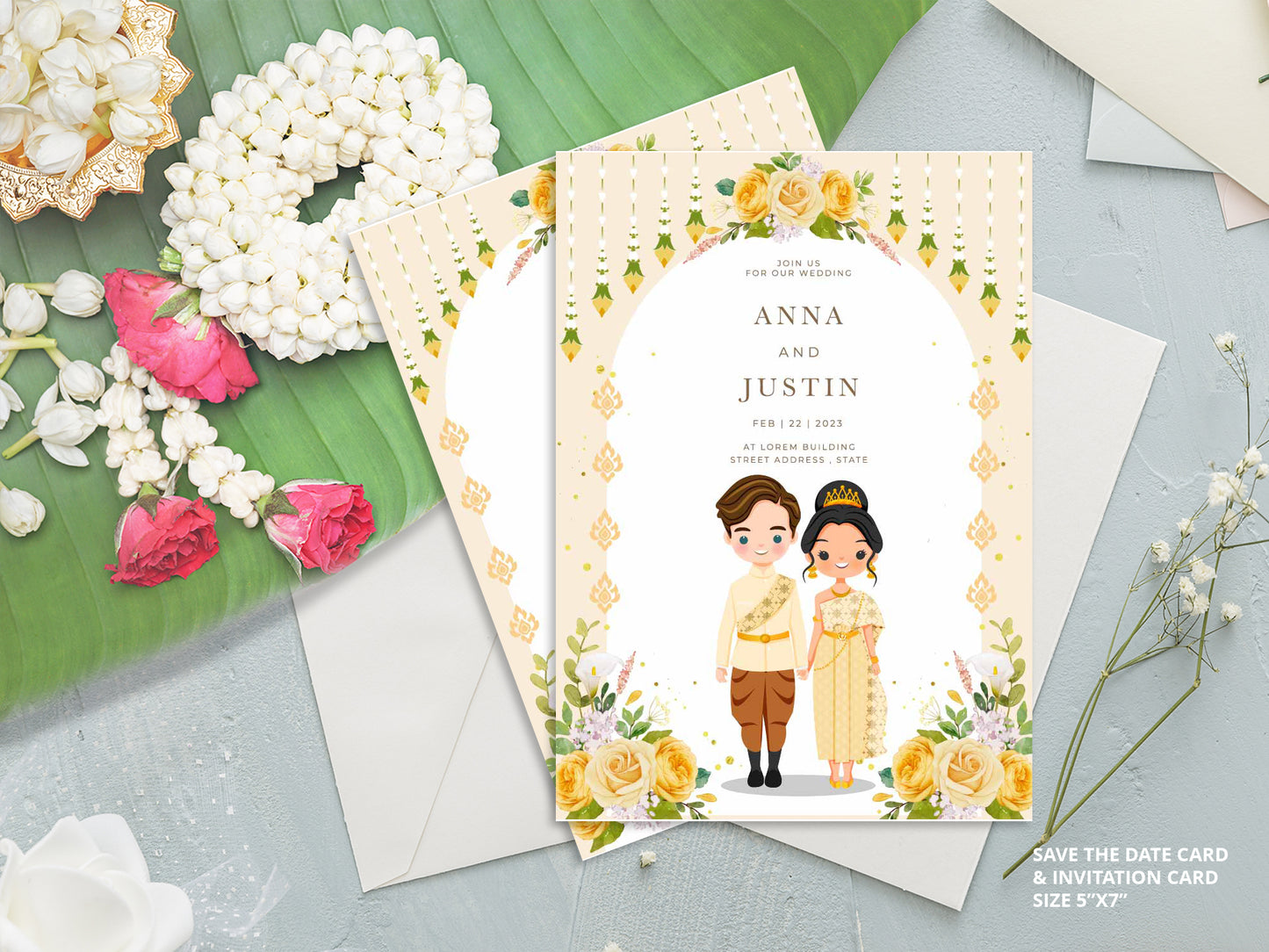 Cute Asian, Khmer, Lao, Thai Wedding invitation, E-Invite template  #sewc220103