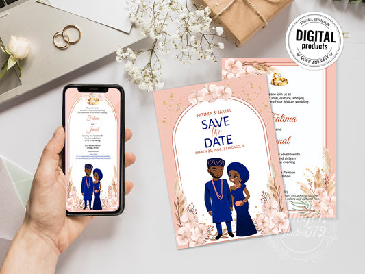 Cute African-American wedding Invitation, Customize template #bcwd230501