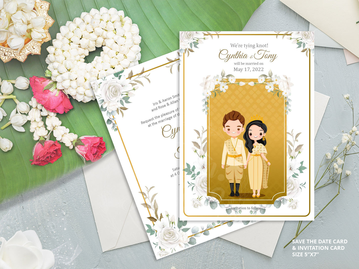 Cute Asian, Khmer, Lao, Thai Wedding invitation, E-Invite template #micv220801