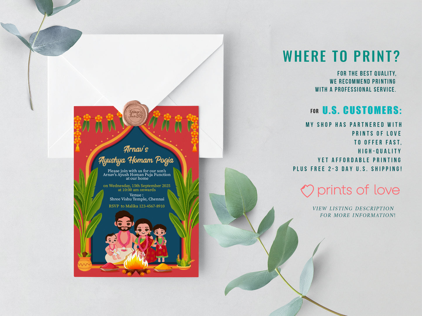 Cute Milestone invite, Ayush Homam puja function, Customize Template #bsiv230106