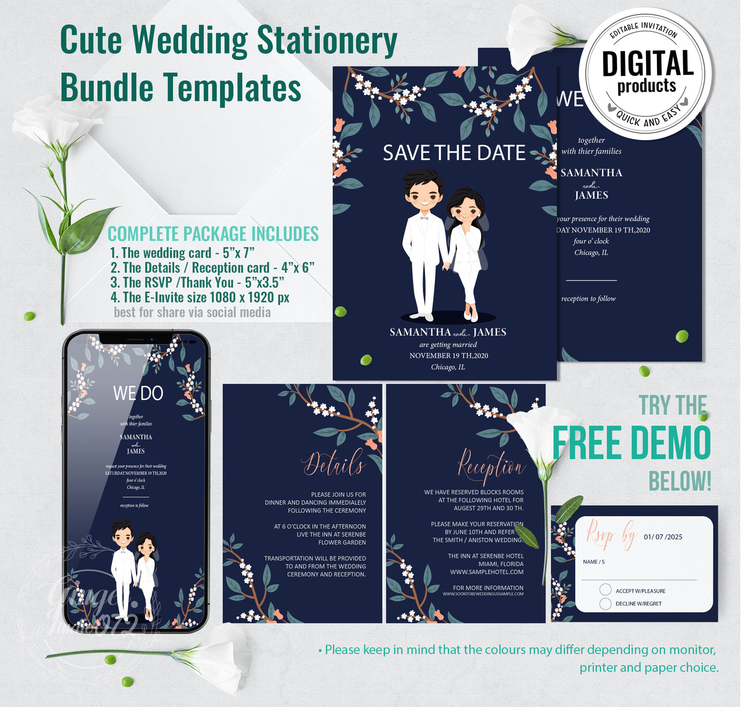 Cute Wedding Invitation, E-invitation, Digital Template #ctwd220902