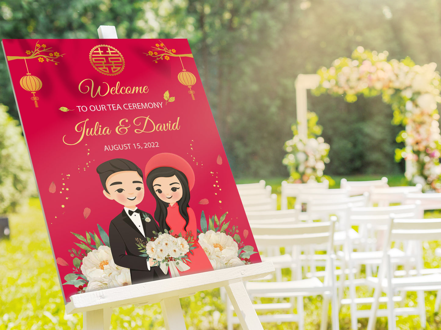 Cute Vietnamese Wedding, Tea ceremony, Welcome signage template #wcsl220101