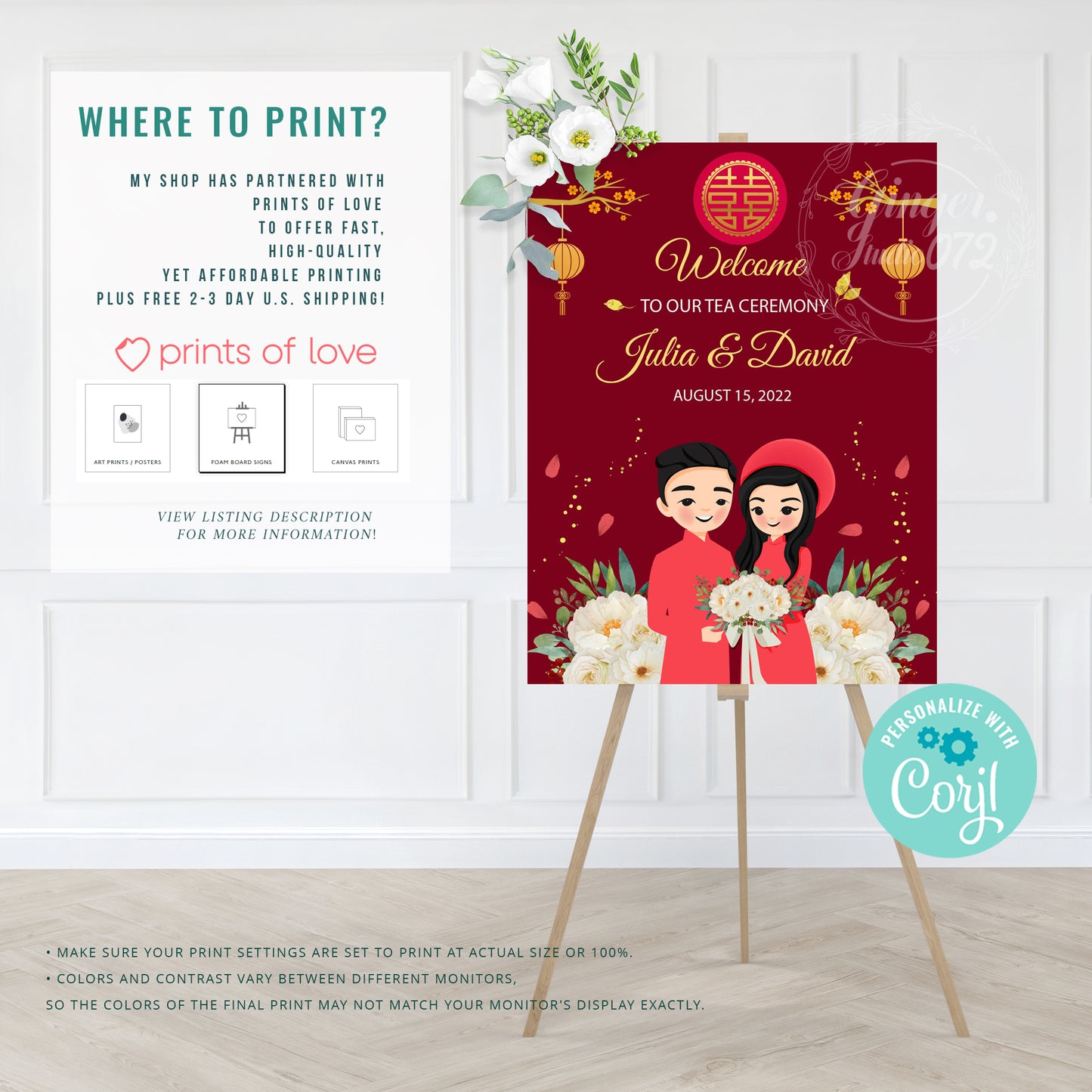 Cute Vietnamese Wedding, Tea ceremony, Welcome signage template #wcsl220301