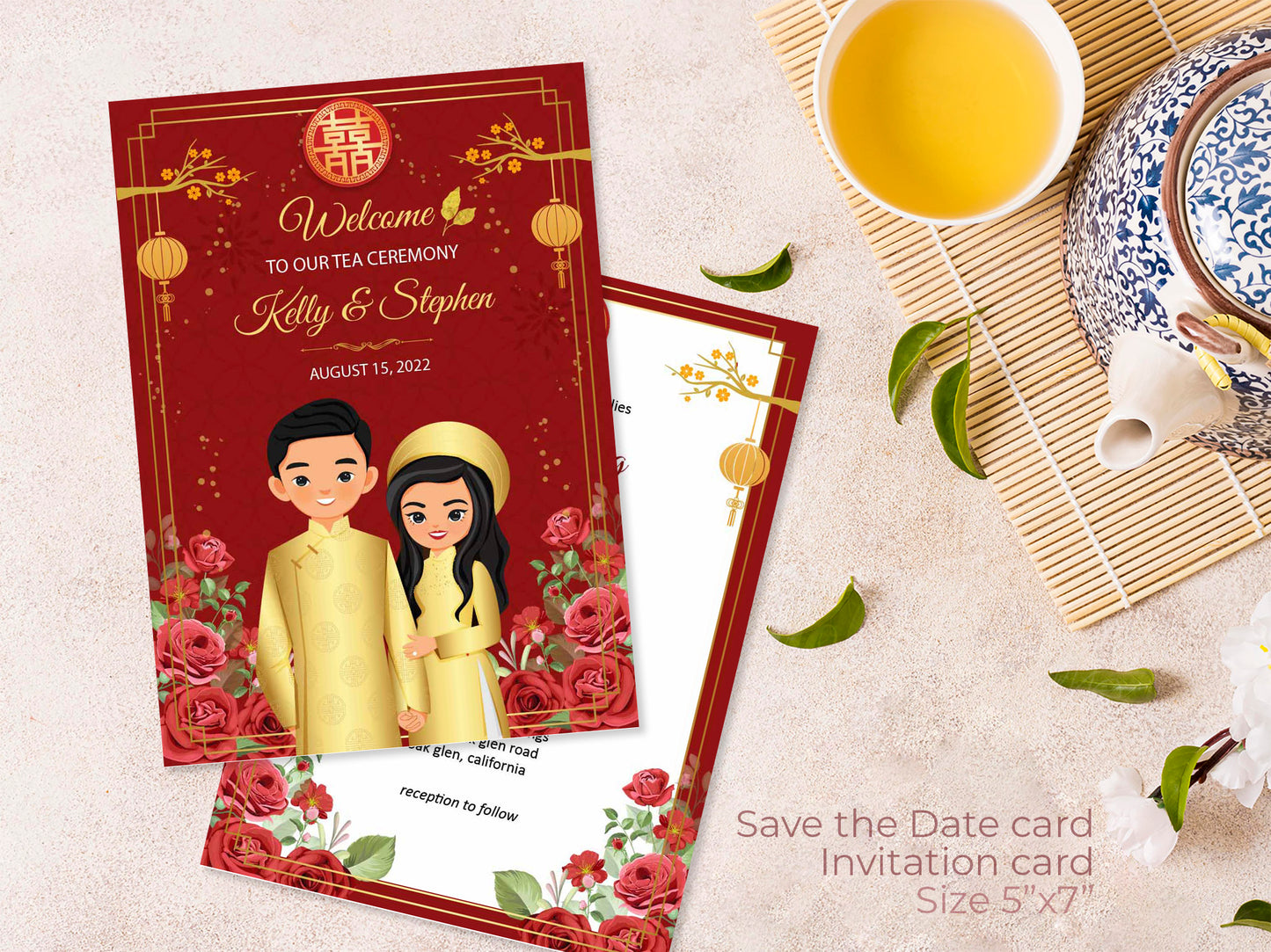 Cute Vietnamese wedding invite, Áo dài theme, Customize Invite Template #vnwc211201