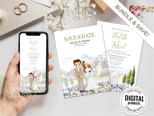 Cute Wedding invitation, E-invitation Template set #wd0279