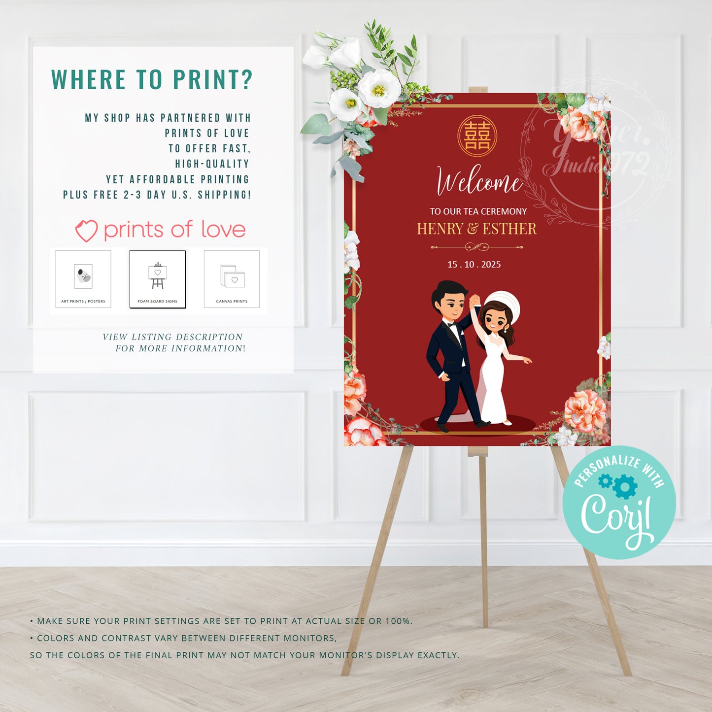 Cute Vietnamese Wedding, Tea ceremony, Welcome signage template #wcsl221005