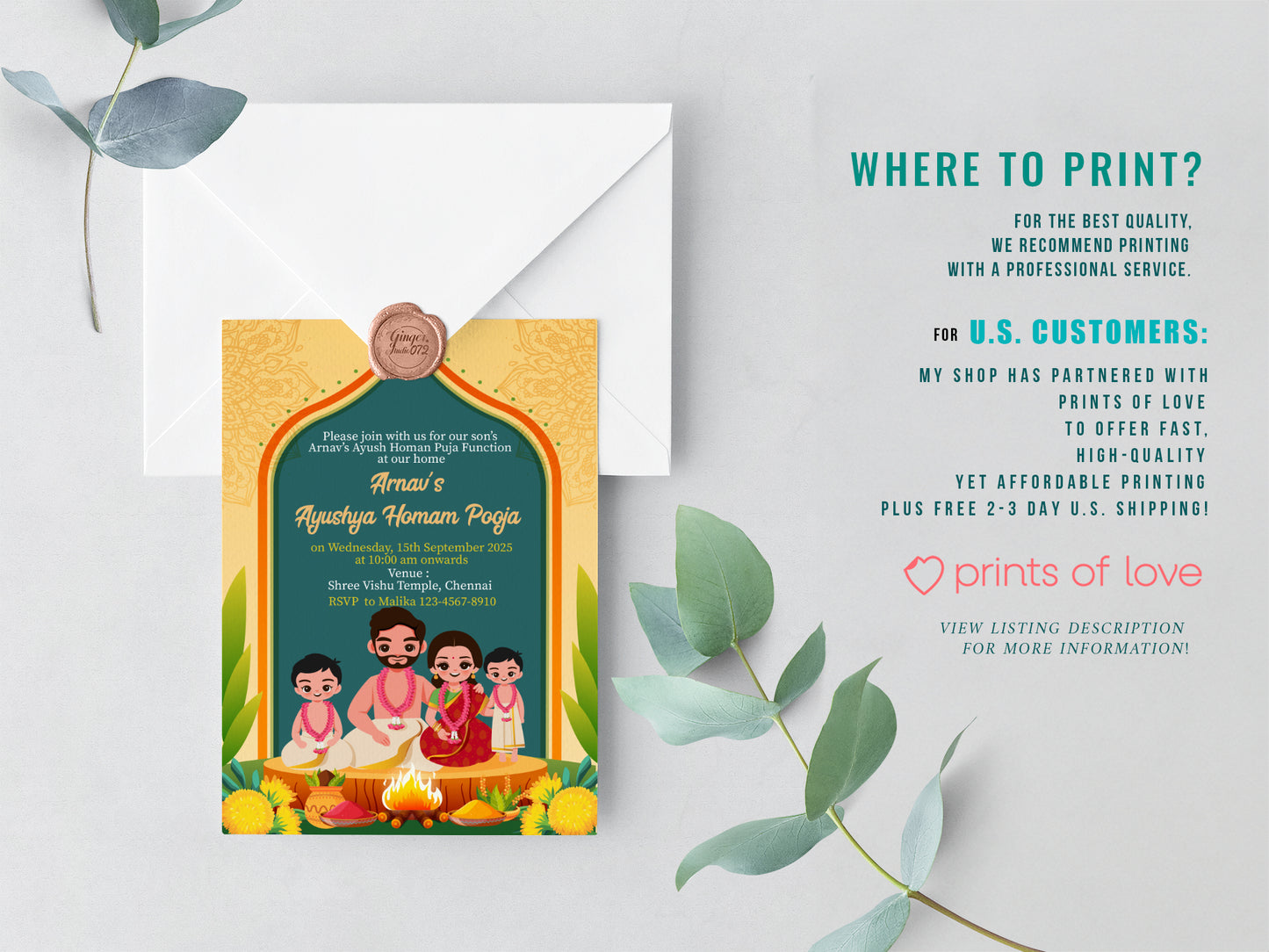 Cute Milestone invite, Ayush Homam Puja Function Ceremony, Customize Template #hfiv230601