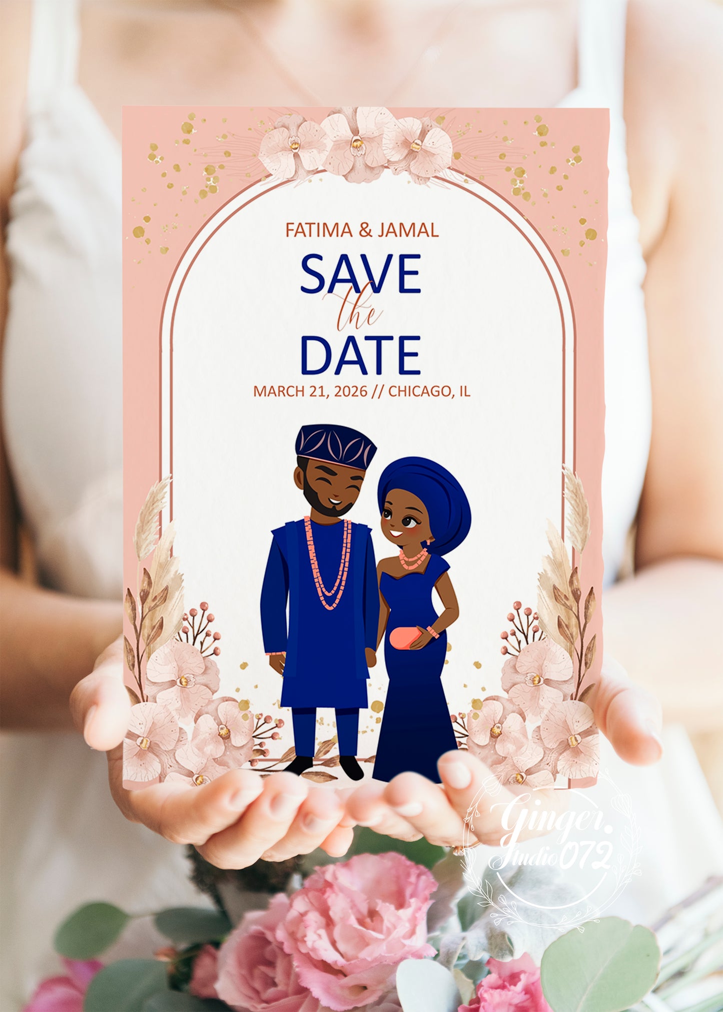 Cute African-American wedding Invitation, Customize template #bcwd230501