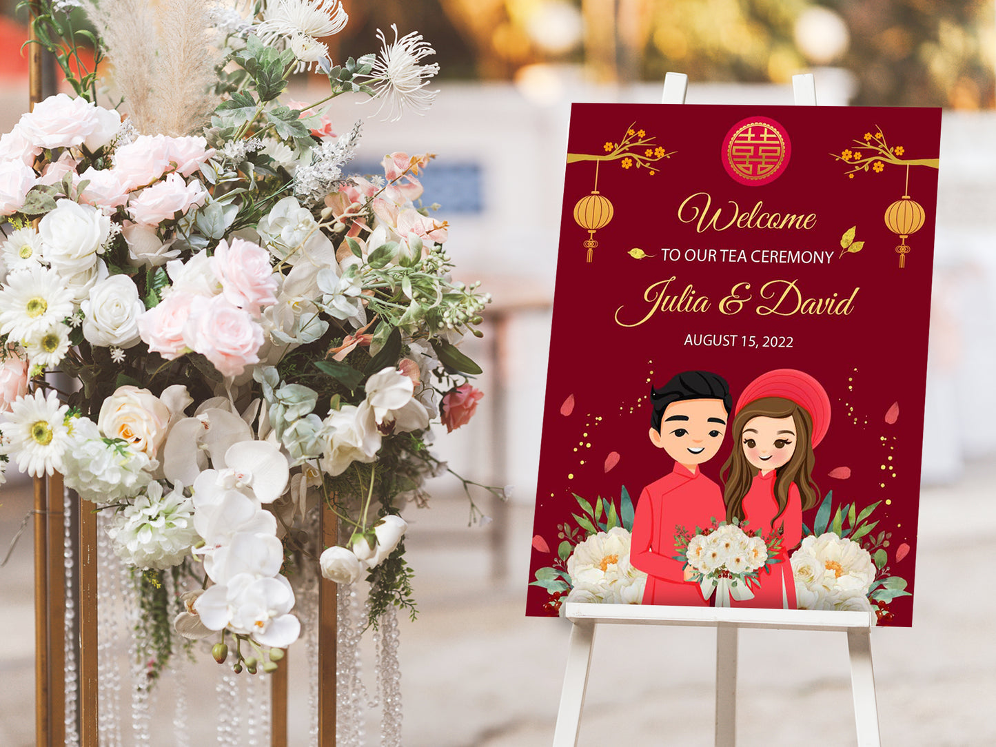 Cute Vietnamese Wedding, Tea ceremony, Welcome signage template #wcsl220301
