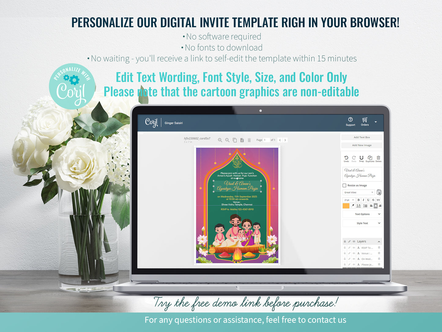 Cute Milestone invite, Ayush Homam Puja Function Cermony, Customize Template #hfiv230602