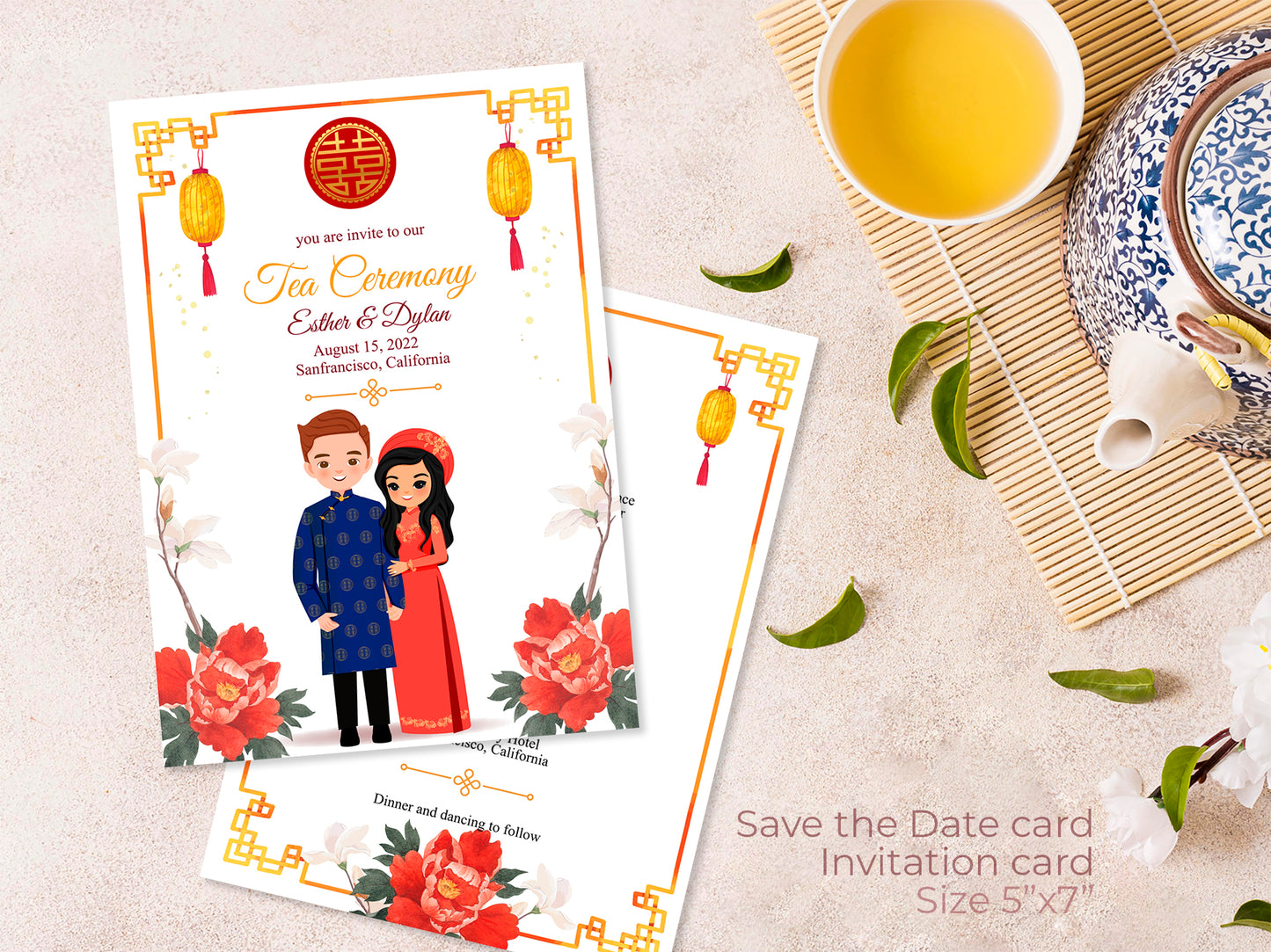 Cute Vietnamese wedding invite, Ao dai theme, Customize Template #cvwl230503