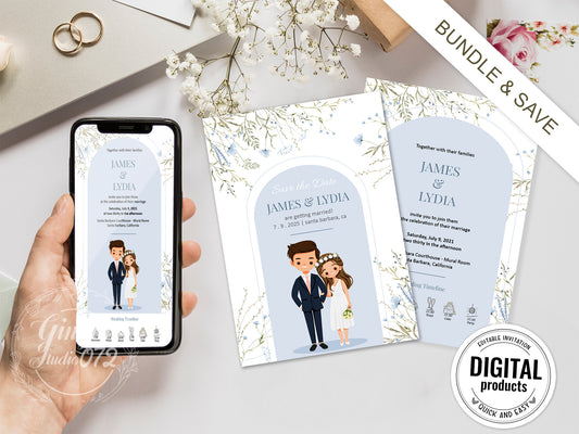 Cute Wedding Invitation, E-Invitation, Digital Template Set #ctwd230102