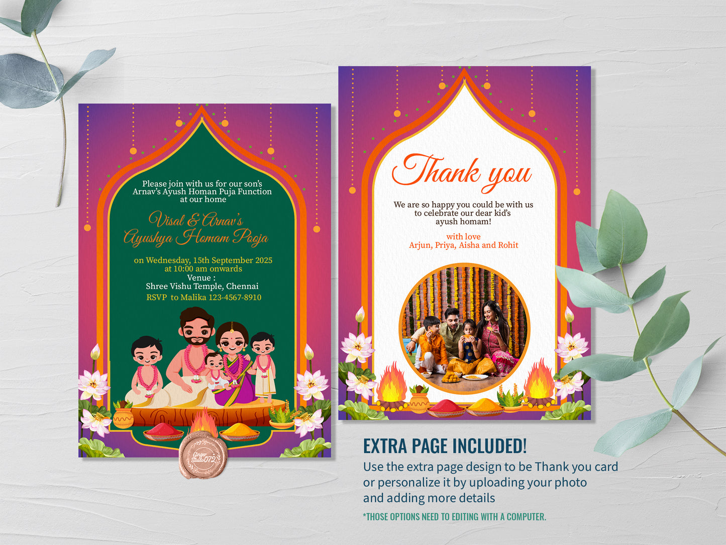 Cute Milestone invite, Ayush Homam Puja Function Cermony, Customize Template #hfiv230602