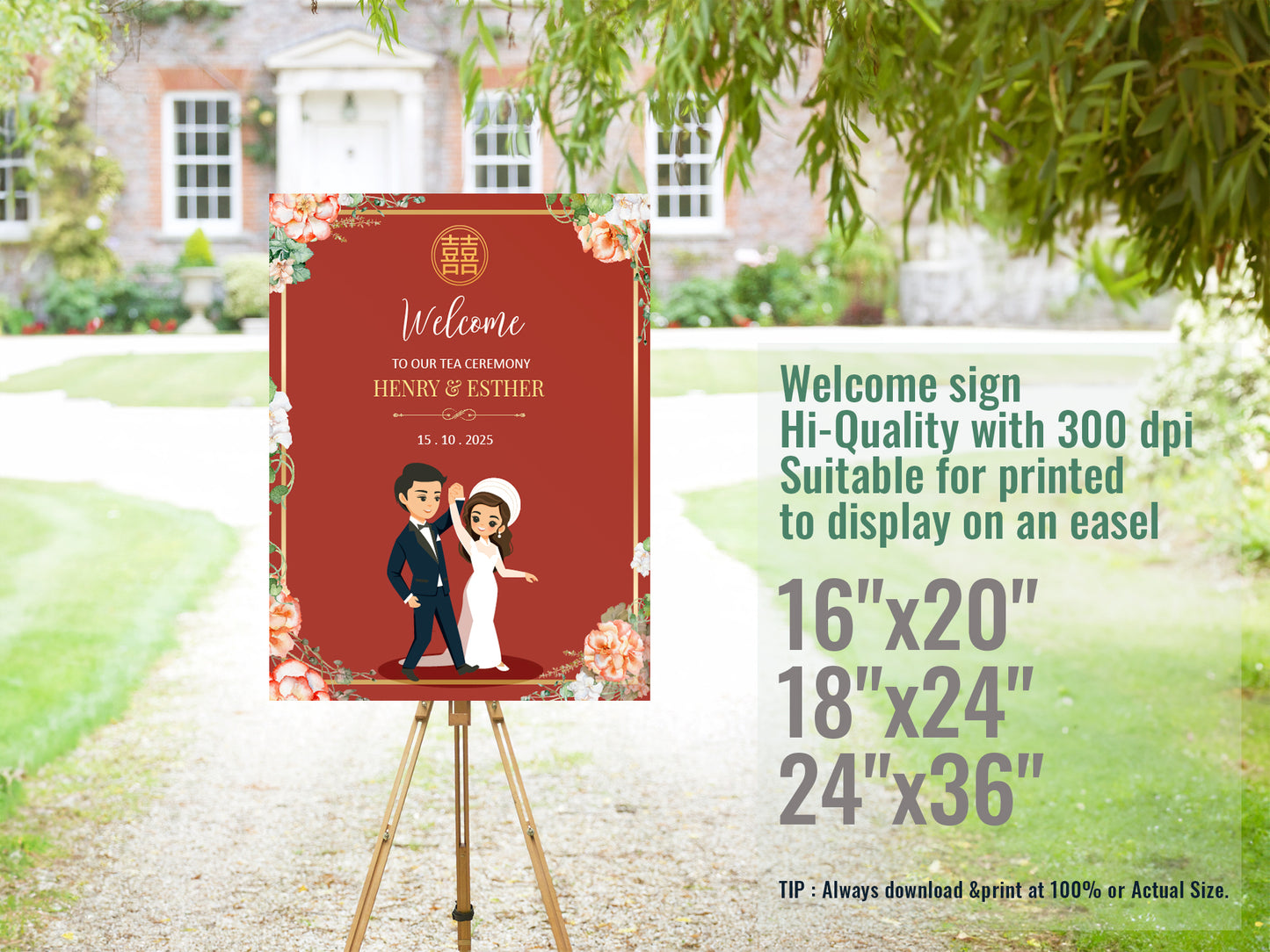 Cute Vietnamese Wedding, Tea ceremony, Welcome signage template #wcsl221005