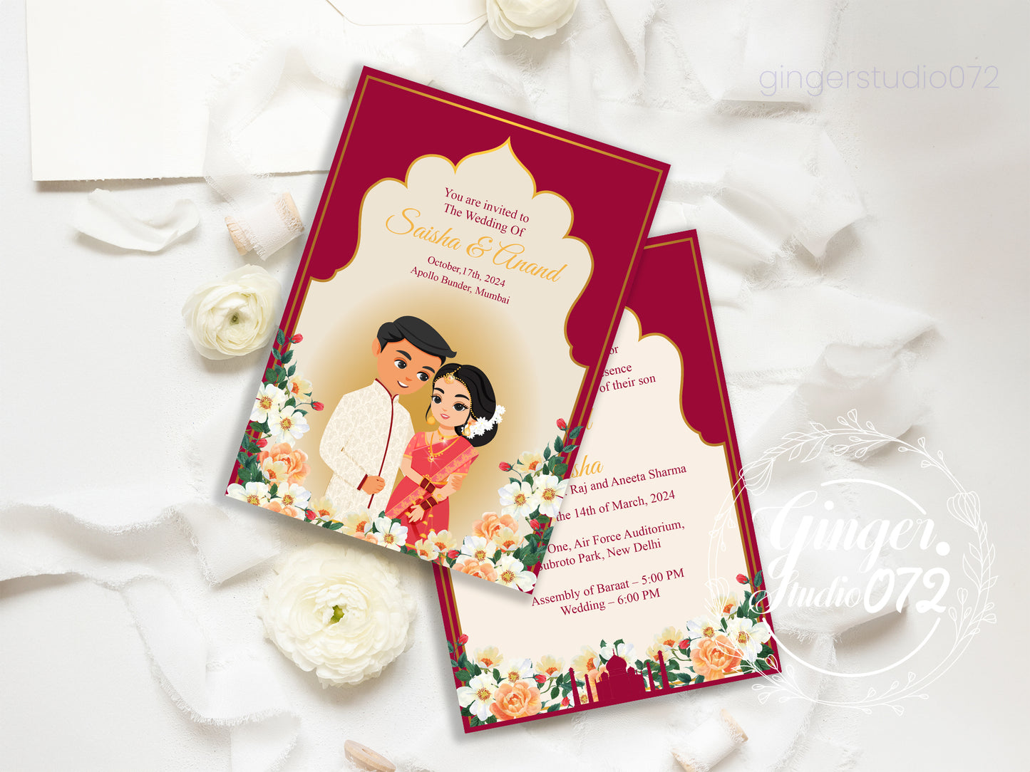 Cute Indian/Hindu wedding invite, Haldi/Mehndi/Sangeet, Customize template #idwc220108