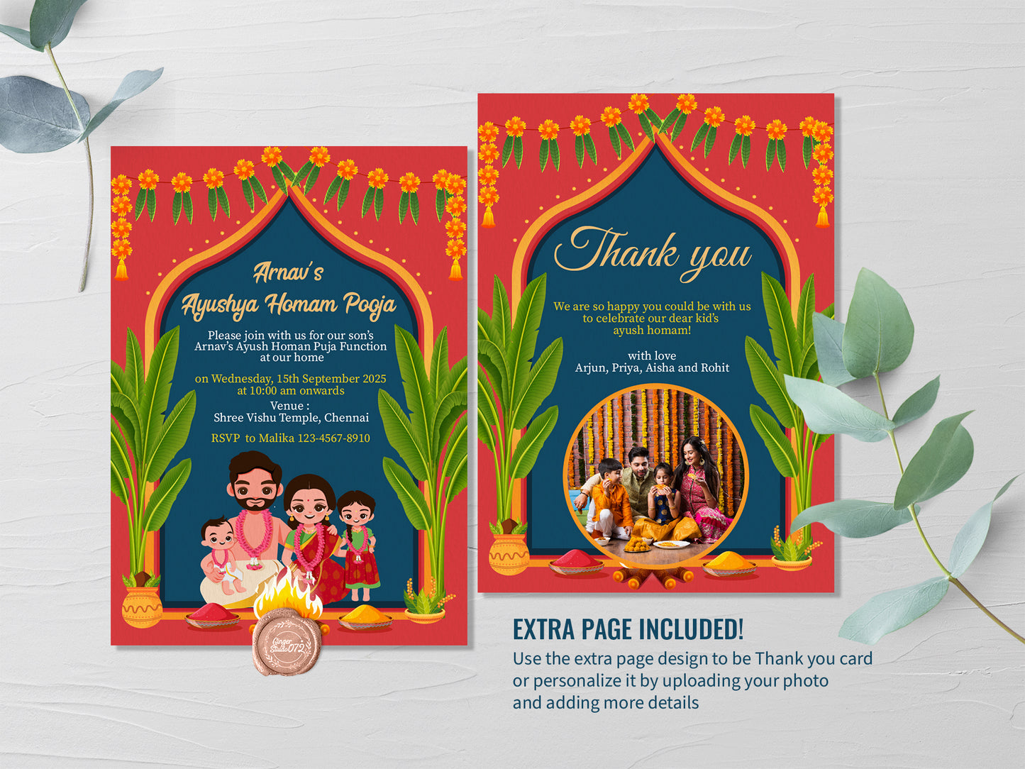 Cute Milestone invite, Ayush Homam puja function, Customize Template #bsiv230106