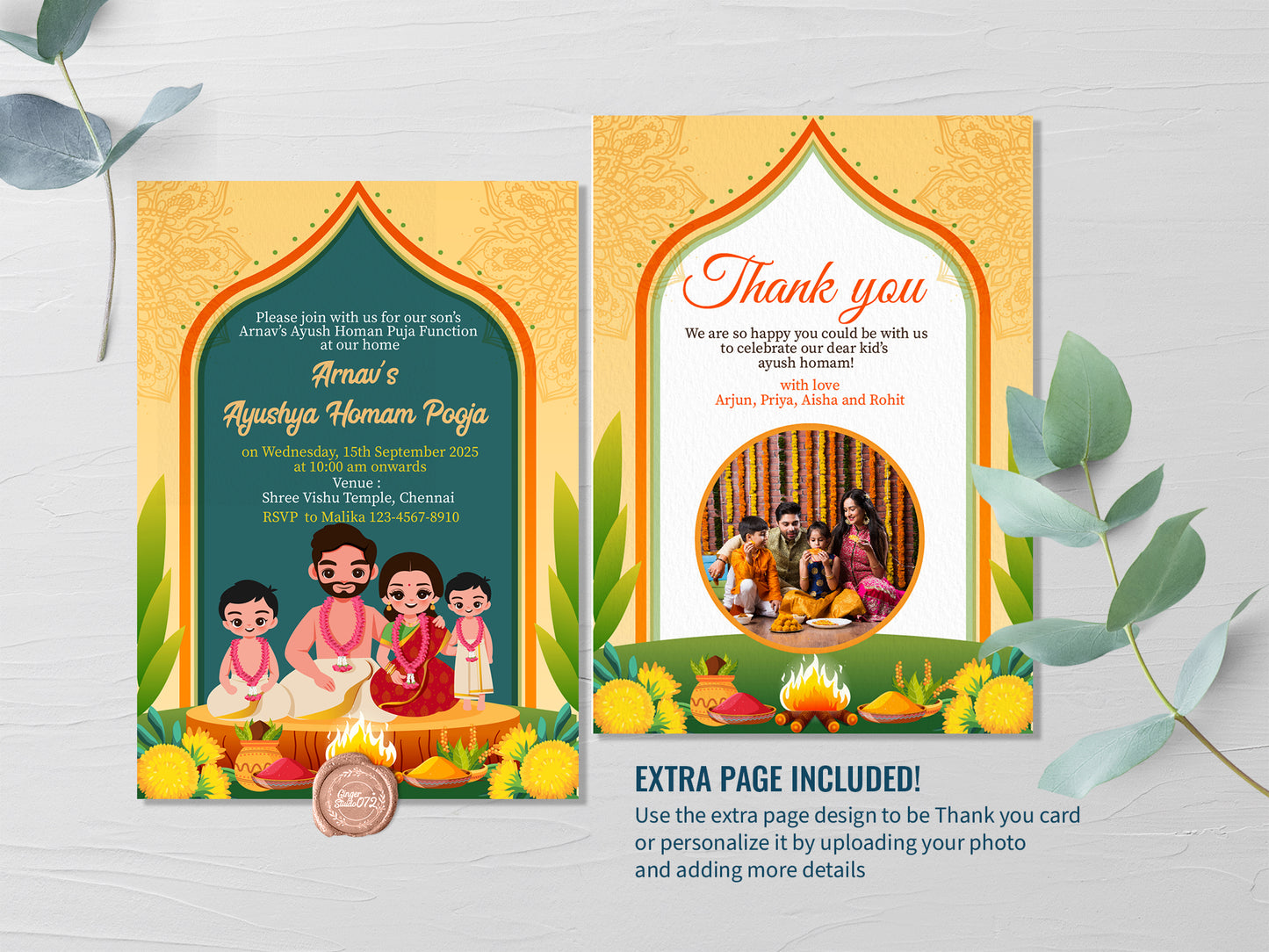 Cute Milestone invite, Ayush Homam Puja Function Ceremony, Customize Template #hfiv230601